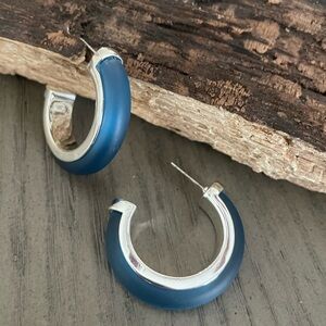 Blue and Silver Hoop Earrings
